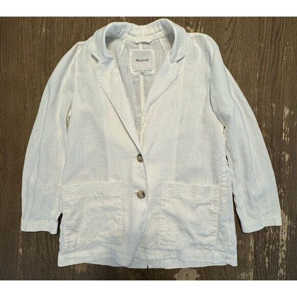 Madewell Women 100% Linen Dorset Blazer Boho Chic Coastal Shacket Medium White - Picture 5 of 14